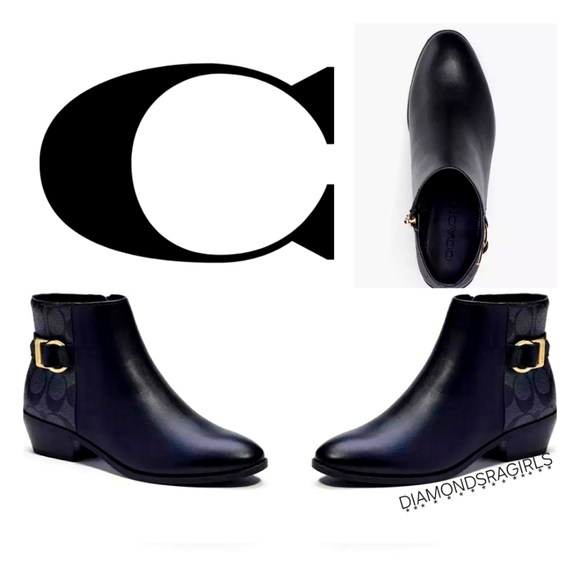 Coach Shoes - COACH Dany Black Leather Signature Logo Ankle Boots Womens 8.5 NIB FIRM PRICE
